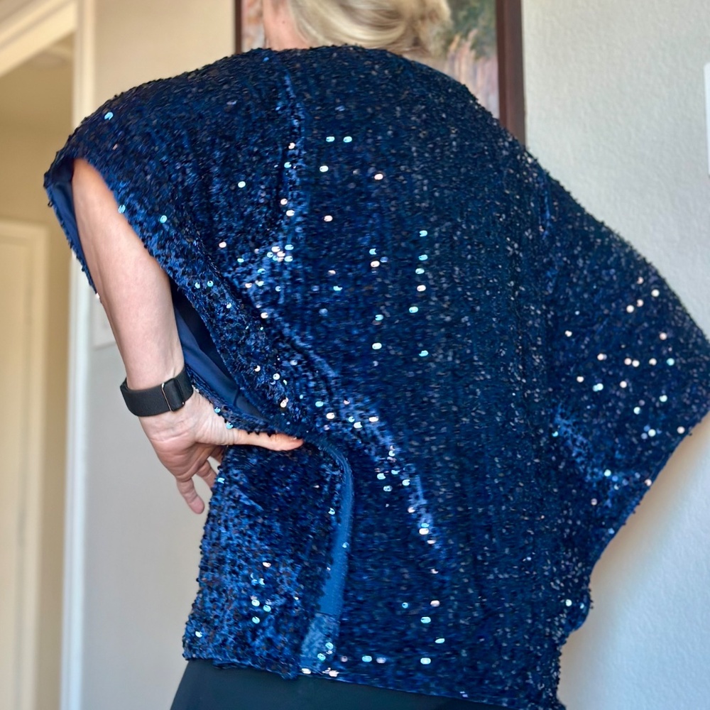 Jingle Belles by Kim Gravel Sequin Paillette Velvet Poncho XS Pageant blue - Picture 3 of 12